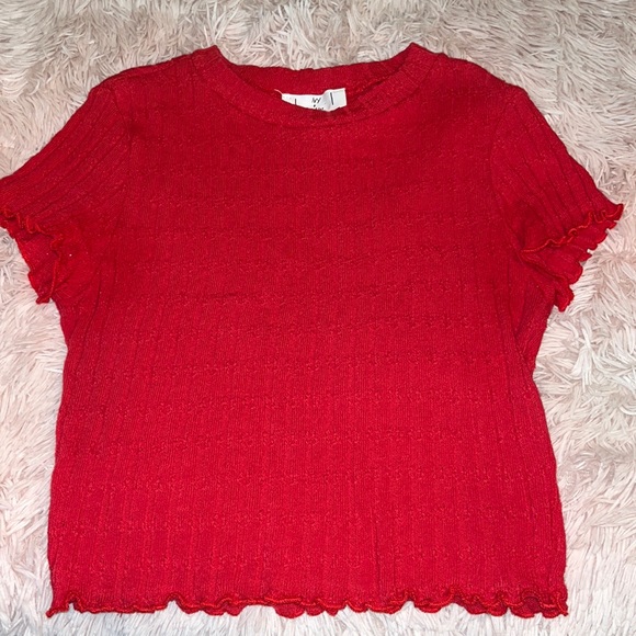 Tilly's Tops - Red Cropped Lettuce Shirt